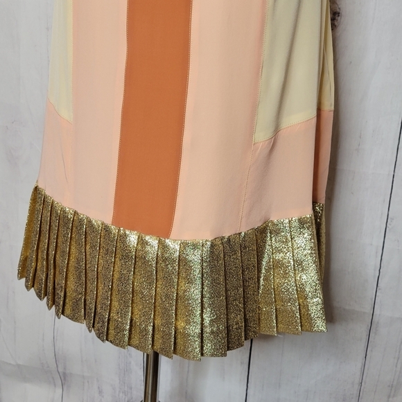 2b Rych Colorblock Halter Dress Gold Pleated Hem Sparkle Sz S - Picture 5 of 12